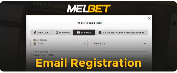 Registration of an account via email on the MelBet bookmaker website