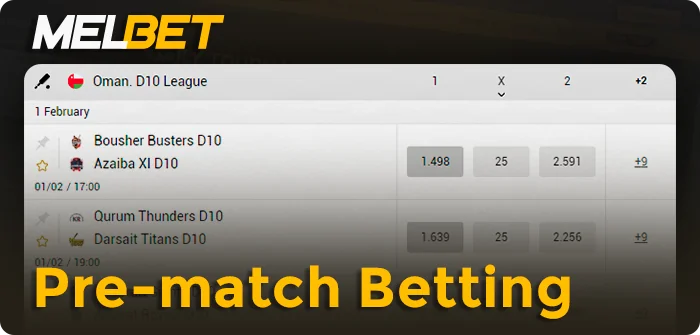 Place prematch bets on sports matches at MelBet India