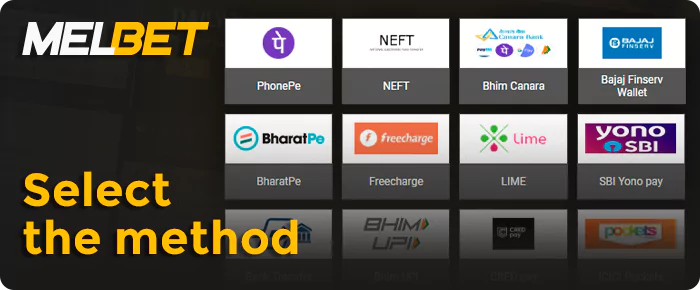 Choose your preferred deposit method on Melbet